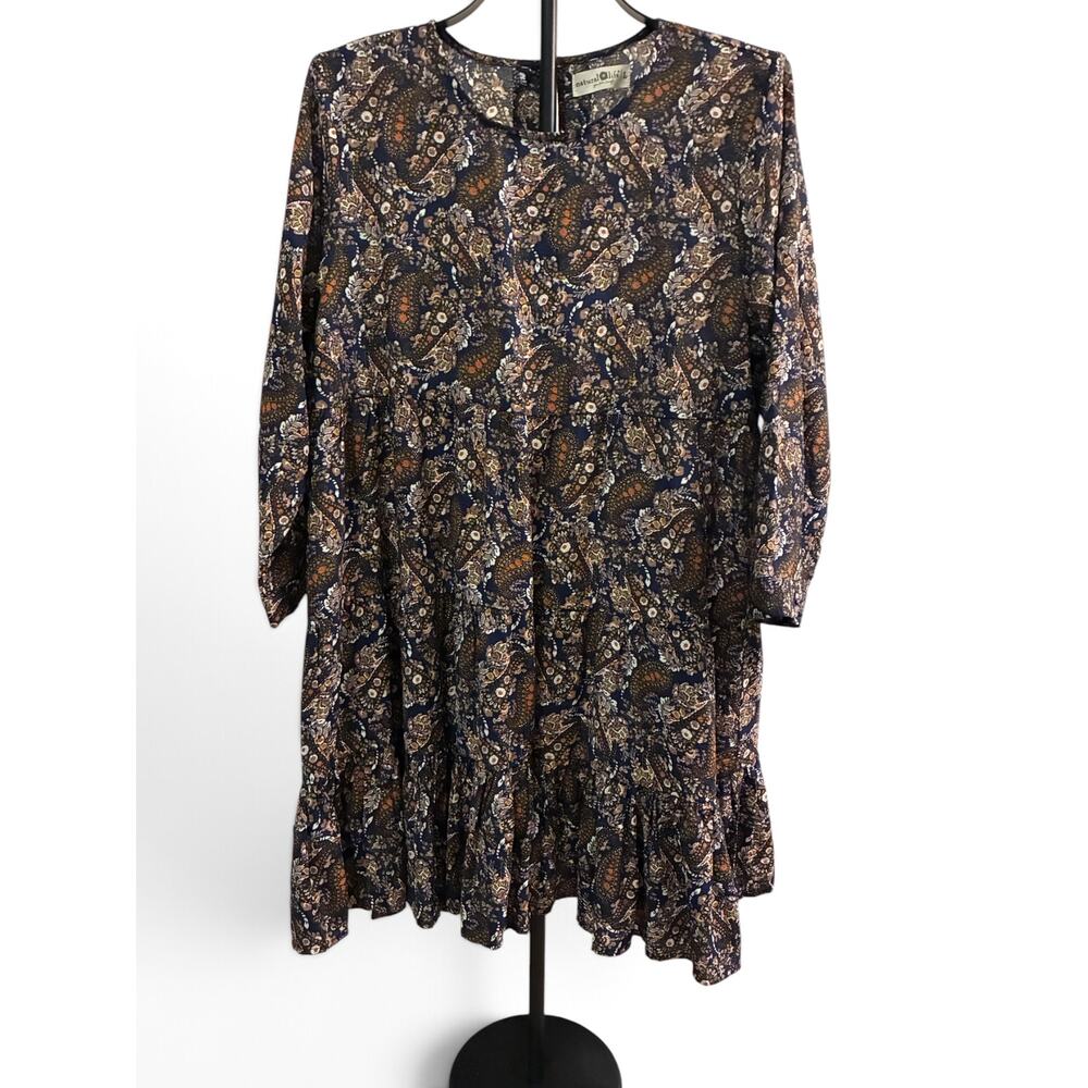 Natural Life Navy Multi Paisley Floral Tiered Boho Mini Dress